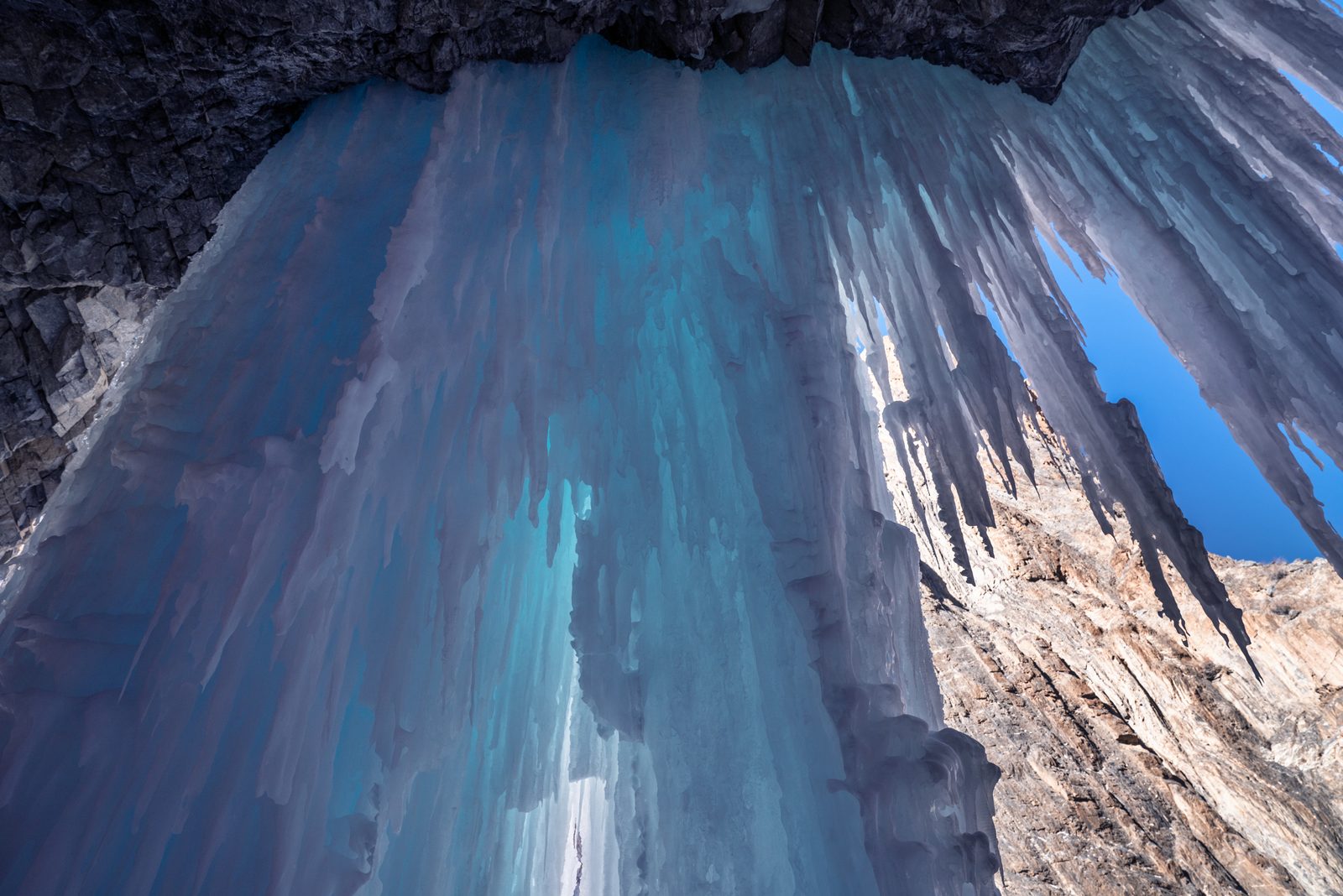 A frozen waterfall in India's Zanskar Valley