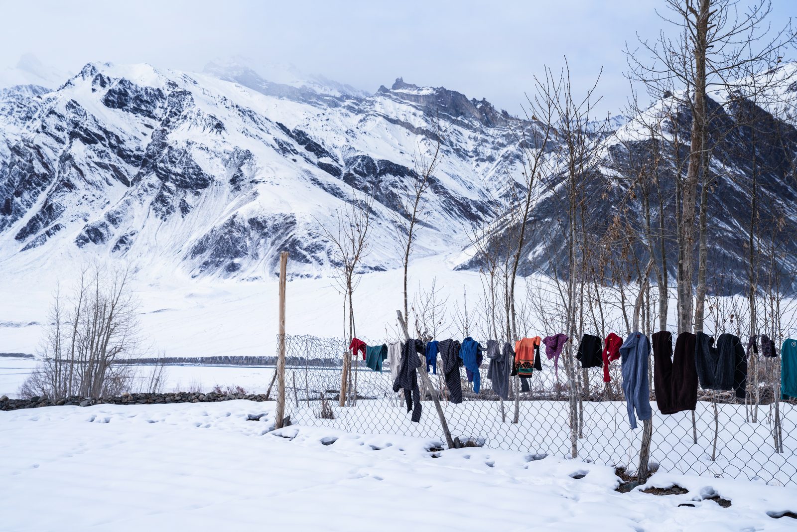 Clothes hand on a fence to dry outside Kumik