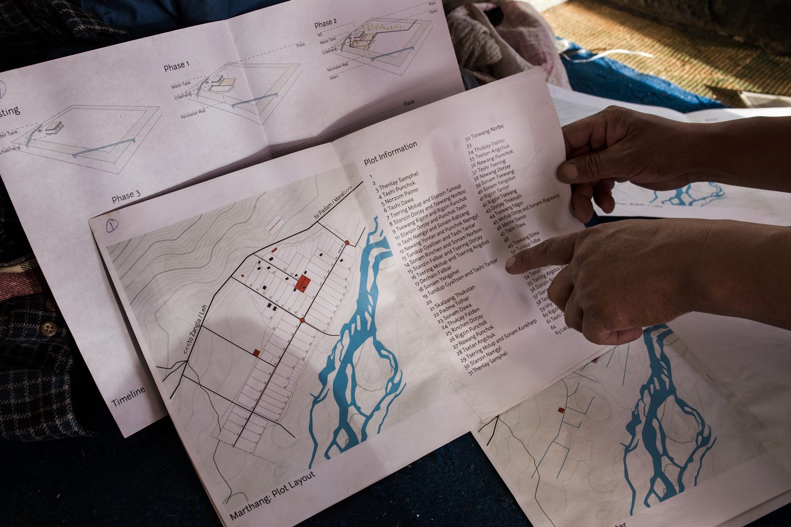 Tashi Stobdan points at a design plan for Lower Kumik